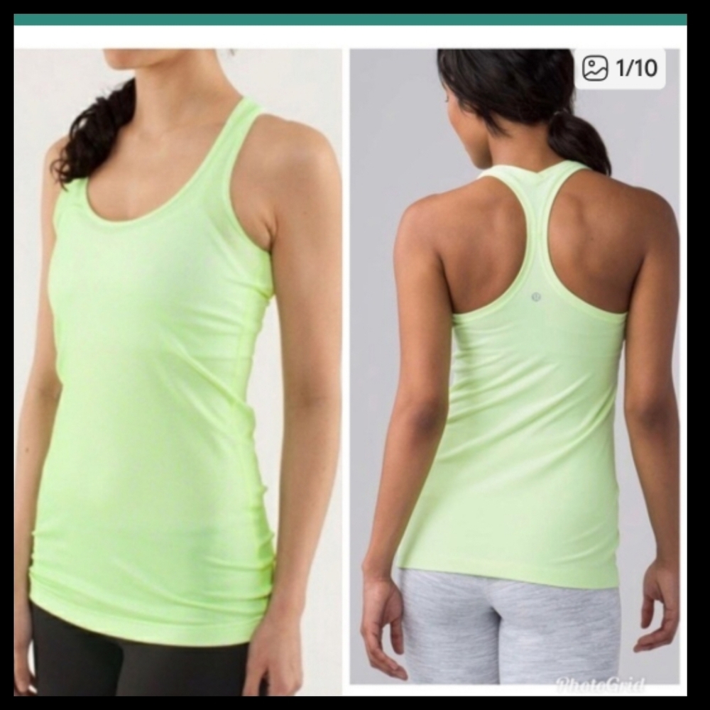 Lululemon Neon Green White Polka Dot Racerback Tank Top Size 2